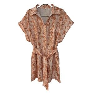 Womens size Large Romper with tie belted peachy color cuffed shorts one piece